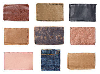 collection of various  jeans labels on white background. each one is shot separately.