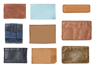 collection of various  jeans labels on white background. each one is shot separately.