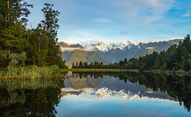 The reflection of Lake Matheson in Newzealand