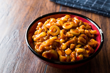 Sliced Green Olive Salad with Chili Sauce.