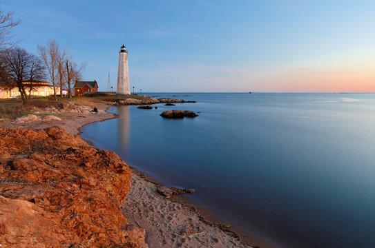 Beautiful sunset of New Haven Light House 