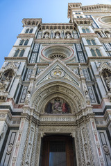 Partial view of Facade of The Duomo, Cathedral in Florence, Italy