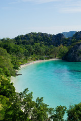 beautiful beach and sea with mountain background. Clear sea. Summer time. Relax on holidays. Travel