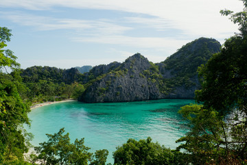 beautiful beach and sea with mountain background. Clear sea. Summer time. Relax on holidays. Travel