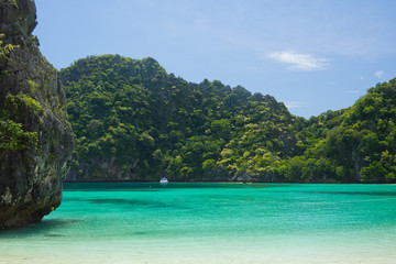 Fototapeta premium beautiful beach and sea with mountain background. Clear sea. Summer time. Relax on holidays. Travel