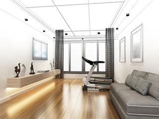 sketch design of living room ,3d rendering
