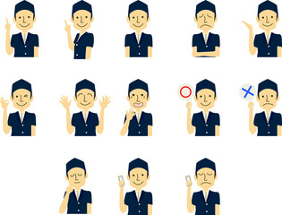 料理人 調理師 働く人 男性 表情 ジェスチャー セット