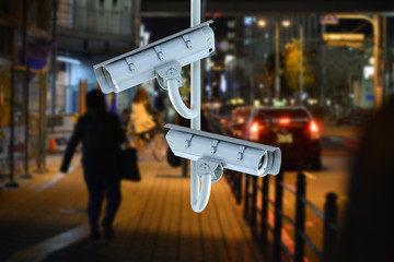CCTV Security camera with blurred image of people walking