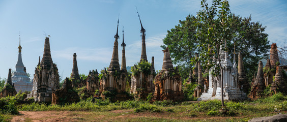 Indein Pagoda, a group of ruin pagodas located at village of Indein, Inlay Lake, Shan State, Myanmar
