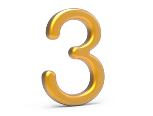 3D render golden number 3