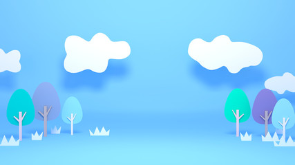 Cartoon park paper crafts. 3d rendering picture.