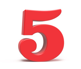 3D render red number 5