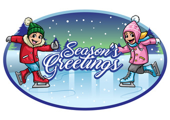 kids ice skating seasons greeting