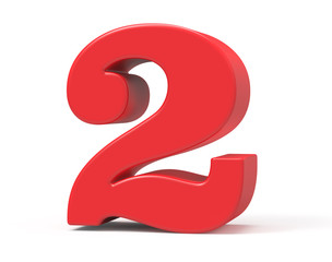 3D render red number 2