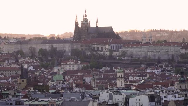 A view to the Prague castle from the Riegrovy Sady during the sunset in spring 2016.