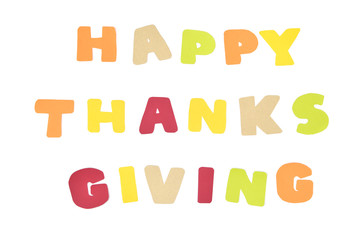 Thanksgiving text paper cut on white background - isolated