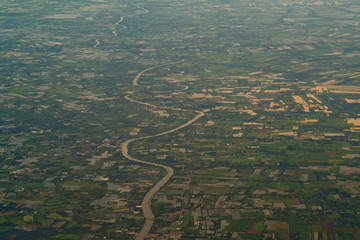 top view river. Aerial  view from airplane of river