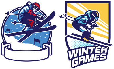 set of skiing sport games badge design