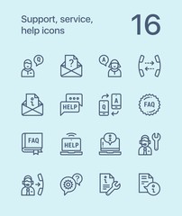 Outline Support, service, help simple line icons for web and mobile design pack 2