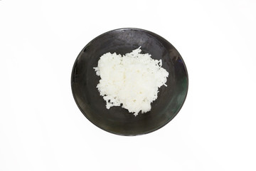 rice in black round plate