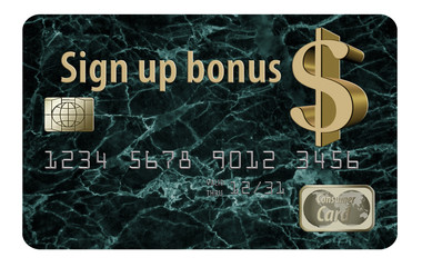 A credit card sign up bonus is the subject of this illustration. Isolated on white background