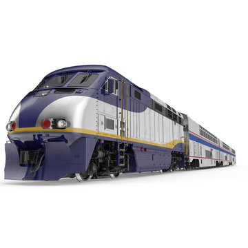 Fototapeta High speed passenger double deck train on white. 3D illustration