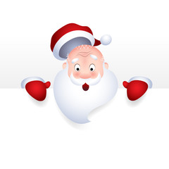 Vector illustration of Santa Claus cartoon character emotion surprise for a blank sign, web header page.