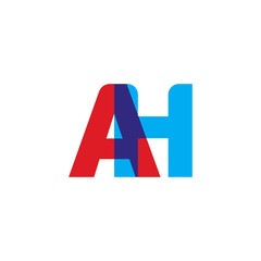 Initial letter AH, overlapping transparent uppercase logo, modern red blue color