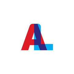 Initial letter AL, overlapping transparent uppercase logo, modern red blue color