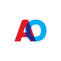 Initial letter AO, overlapping transparent uppercase logo, modern red blue color