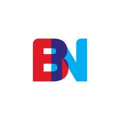 Initial letter BN, overlapping transparent uppercase logo, modern red blue color