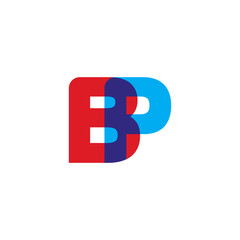 Initial letter BP, overlapping transparent uppercase logo, modern red blue color