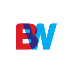 Initial letter BW, overlapping transparent uppercase logo, modern red blue color