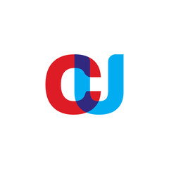 Initial letter CU, overlapping transparent uppercase logo, modern red blue color