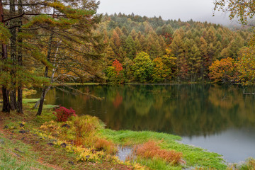 Mishaka pond in autumn season, Nagano, Japan.