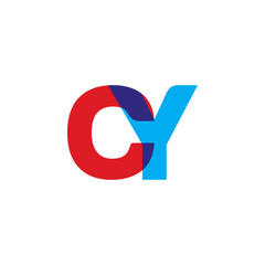 Initial letter CY, overlapping transparent uppercase logo, modern red blue color