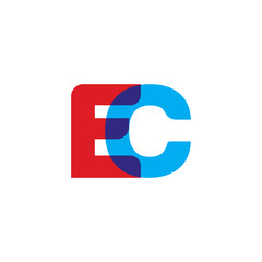 Initial letter EC, overlapping transparent uppercase logo, modern red blue color