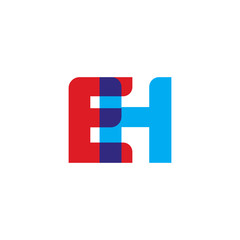 Initial letter EH, overlapping transparent uppercase logo, modern red blue color