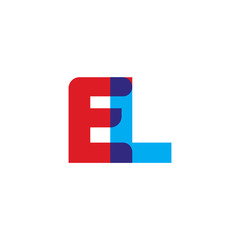 Initial letter EL, overlapping transparent uppercase logo, modern red blue color