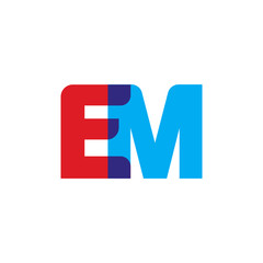 Initial letter EM, overlapping transparent uppercase logo, modern red blue color
