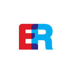 Initial letter ER, overlapping transparent uppercase logo, modern red blue color