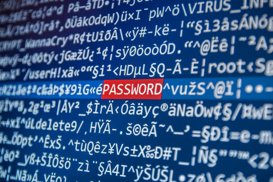 Word PASSWORD on the screen among the code