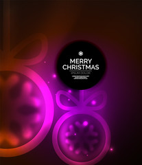 Christmas baubles, vector magic dark background with glowing New Year spheres