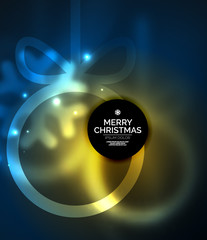 Christmas baubles, vector magic dark background with glowing New Year spheres