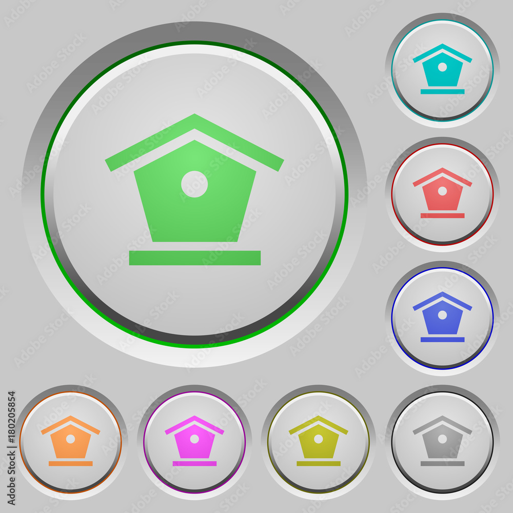 Poster bird feeder push buttons