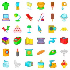 Vacuum cleaner icons set, cartoon style