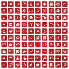 100 e-learning icons set grunge red