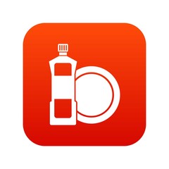 Fototapeta premium Dishwashing liquid detergent and dish icon digital red