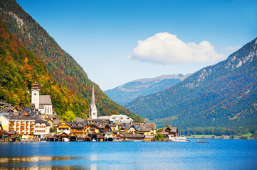 Beautiful and famous Hallstatt village in Austrian Alps
