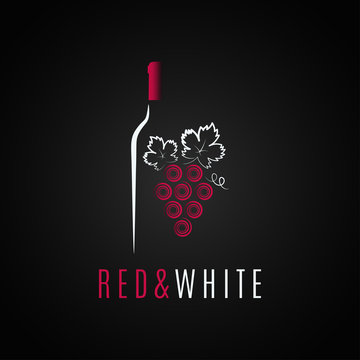 Fototapeta Wine bottle logo design. Red and white wine grape background
